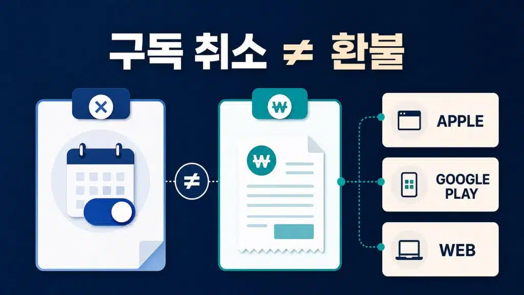 말해보카 환불을 Apple·Google Play·웹 결제로 나눈 안내